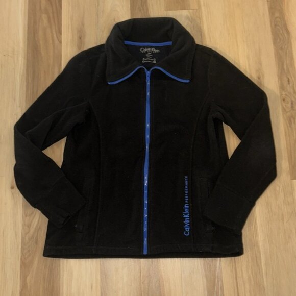 Calvin Klein Black Fleece Jacket with Blue Zipper - Picture 2 of 4